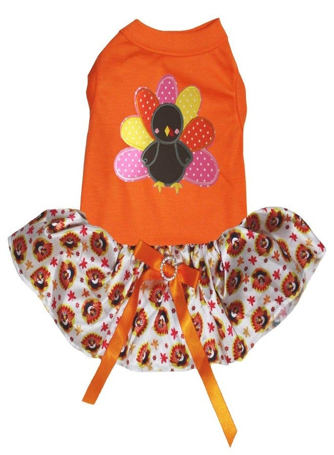 Petitebella Rainbow Turkey Puppy Dog Dress (Orange/Turkeys, X-Small)